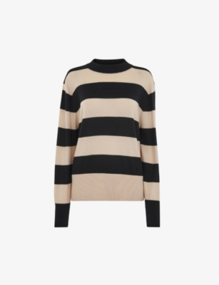 Whistles Striped Mock Neck Sweater In Black