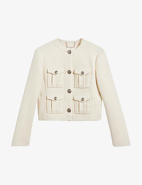 TED BAKER: Cremla boucle-pattern woven cropped jacket