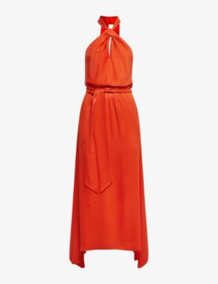 REISS - Evelyn halter-neck asymmetric-hem woven midi dress | Selfridges.com