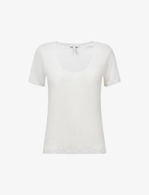 Reiss Frances Scoop-neck Linen T-shirt In White