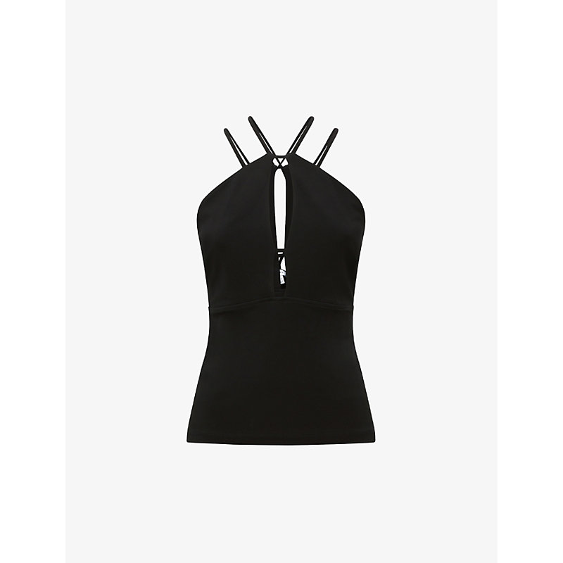 REISS REISS WOMEN'S BLACK RAQUEL STRAPPY CUT-OUT STRETCH-WOVEN TOP,64644012