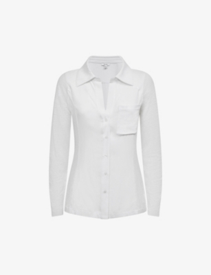 REISS REISS WOMEN'S WHITE PHILLIPA SEMI-SHEER SLEEVE LINEN SHIRT,64644432