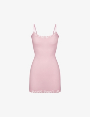 Skims Womens Cherry Blossom Fits Everybody Lace-trimmed Stretch-woven Slip Dress