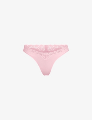 SKIMS Fits Everybody lace-trimmed stretch thong - Neon Rose