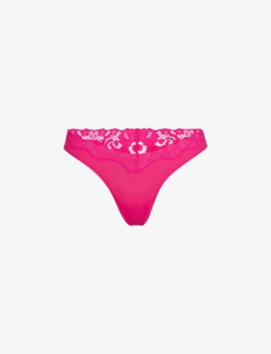 Fits Everybody lace-trimmed stretch thong - Neon Rose