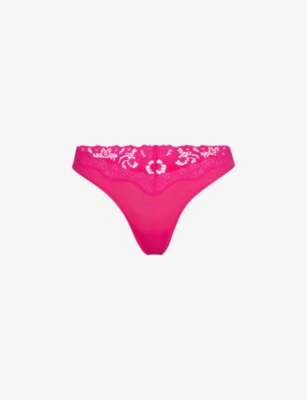 Skims Womens Neon Rose Fits Everybody Lace-trimmed Stretch-woven Thong In Neon Rose