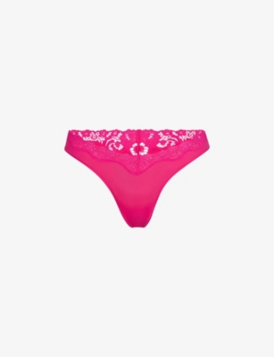 SKIMS Fits Everybody lace-trimmed stretch thong - Marble