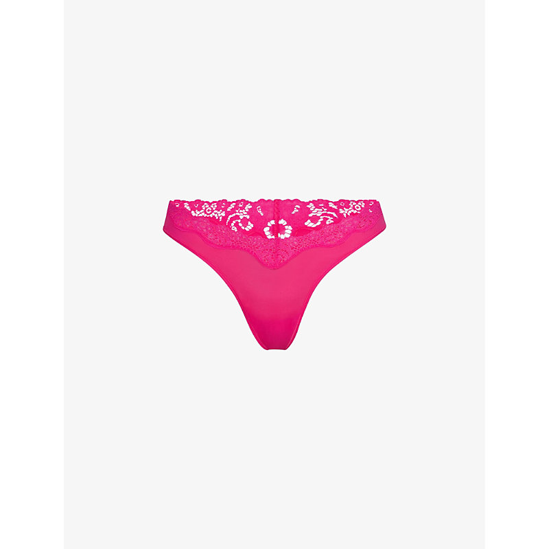 Skims Womens Neon Rose Fits Everybody Lace-trimmed Stretch-woven Thong