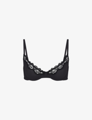 Fits Everybody lace-trimmed stretch triangle bralette - Onyx