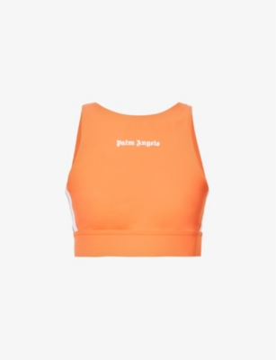 PALM ANGELS PALM ANGELS WOMEN'S ORANGE WHITE TRACK CORE STRETCH-JERSEY TRAINING TOP,64661507