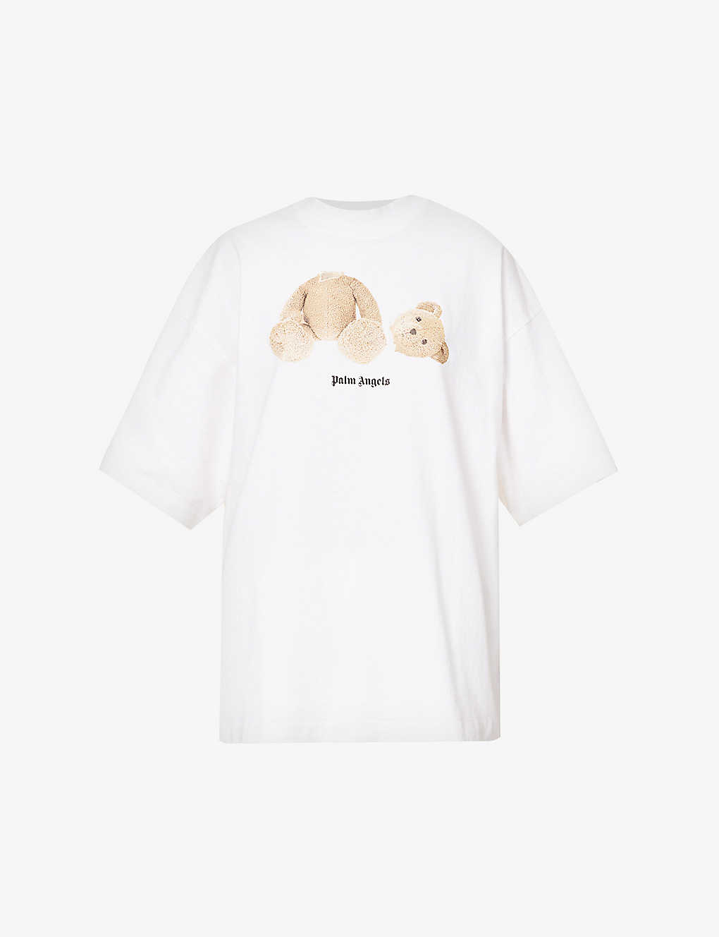 Palm Angels Womens White Brown Bear-print Cotton-jersey T-shirt