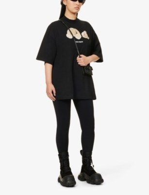 Shop Palm Angels Women's Black Brown Bear-print Cotton-jersey T-shirt