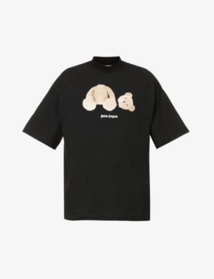 Palm Angels Womens Black Brown Bear-print Cotton-jersey T-shirt