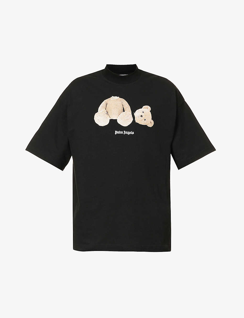 Palm Angels Womens Black Brown Bear-print Cotton-jersey T-shirt