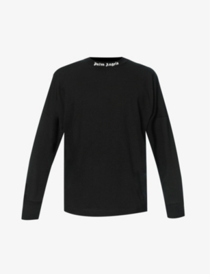 Palm Angels Womens Black White Oversized Logo-print Cotton-jersey T-shirt In Black