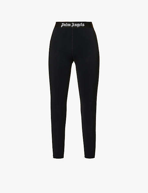PALM ANGELS: Branded-waist high-rise stretch-woven leggings