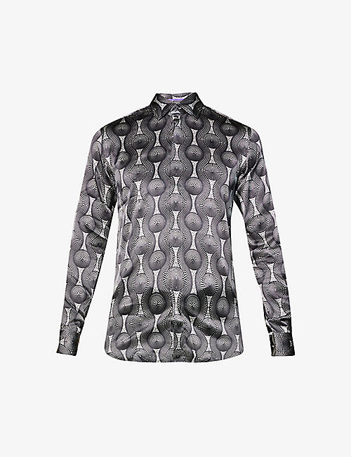 OZWALD BOATENG: Geometric-print stretch-silk shirt