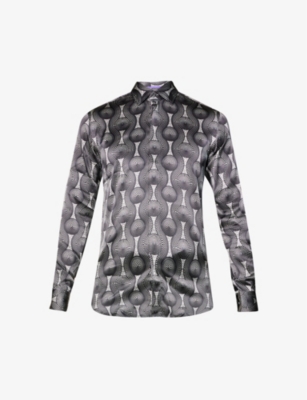 Luxury Peacock Crown Print Shirts For Men Long Sleeve Slim Fit