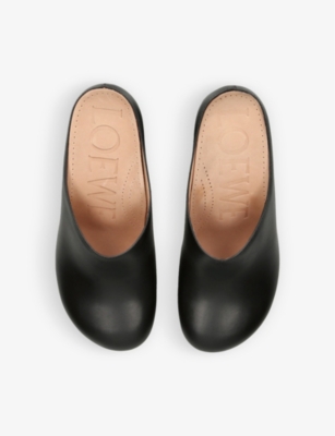 Shop Loewe Women's Black Terra Curved-heel Leather Heeled Mules