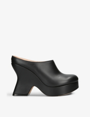 Shop Loewe Womens Black Terra Curved-heel Leather Heeled Mules