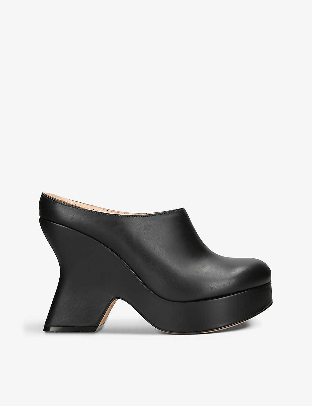 Loewe Womens Black Terra Curved-heel Leather Heeled Mules