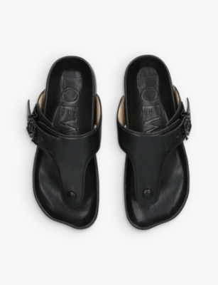 Shop Loewe Comfort Anagram-buckle Leather Sandals In Black