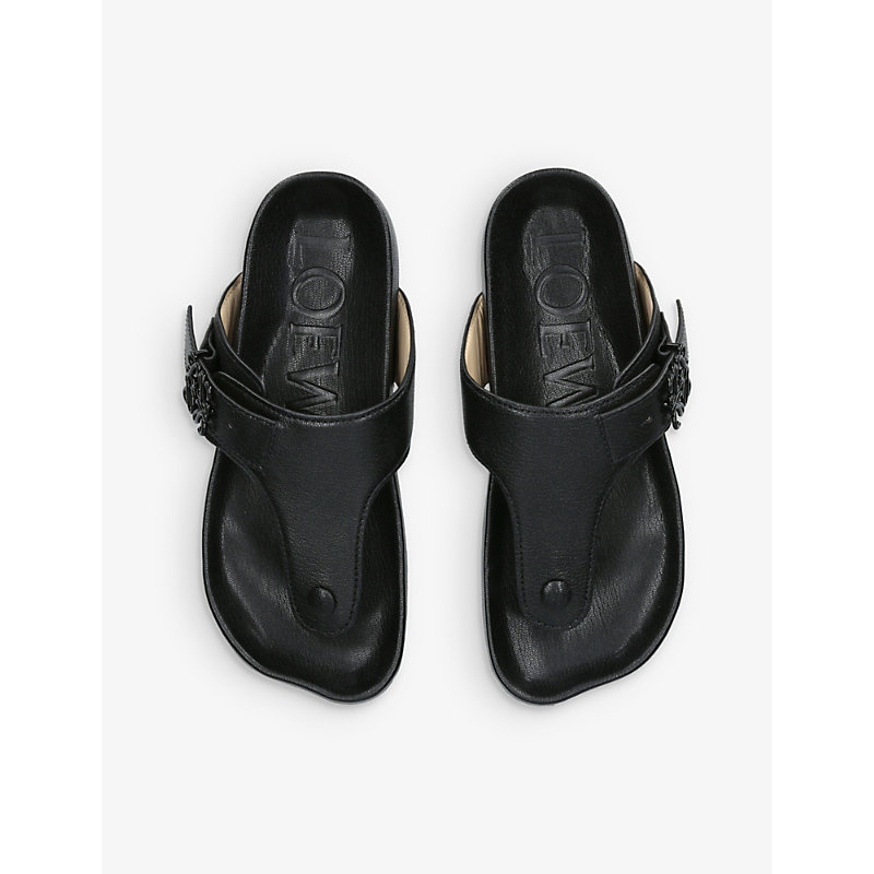 Shop Loewe Women's Black Comfort Anagram-buckle Leather Sandals
