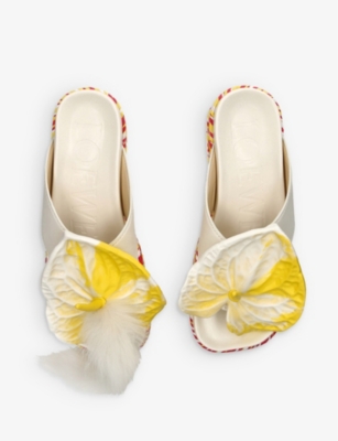 Shop Loewe Womens White/comb Petal Flower-embellished Leather Platform Sandals
