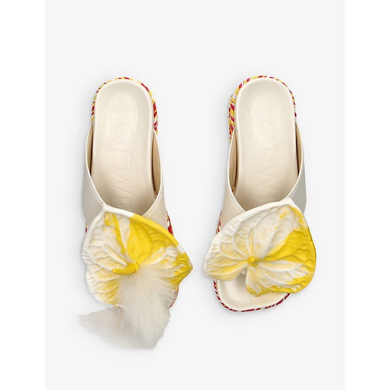 Shop Loewe Womens White/comb Petal Flower-embellished Leather Platform Sandals