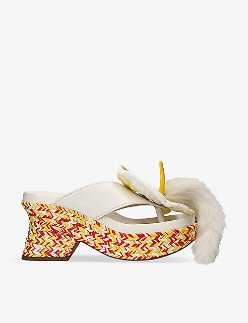 LOEWE: Petal flower-embellished leather platform sandals