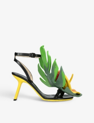 Loewe Petal Monstera Leather Sandals In Black