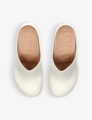 Shop Loewe White Terra Curved-heel Leather Heeled Mules