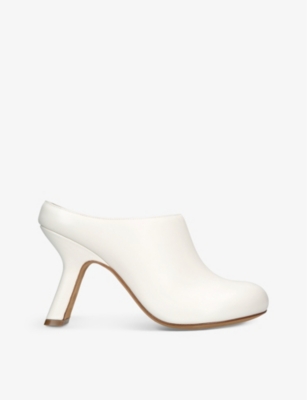 Shop Loewe White Terra Curved-heel Leather Heeled Mules