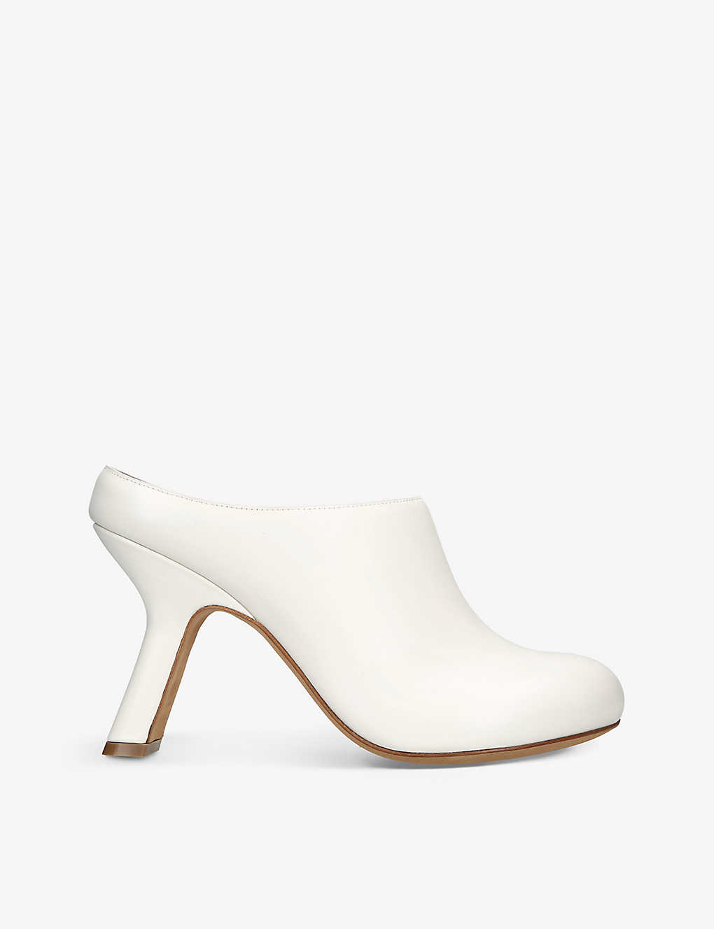 Shop Loewe Womens White Terra Curved-heel Leather Heeled Mules