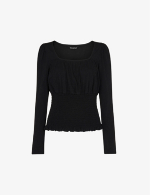 Whistles Square Neck Shirred Top In Black