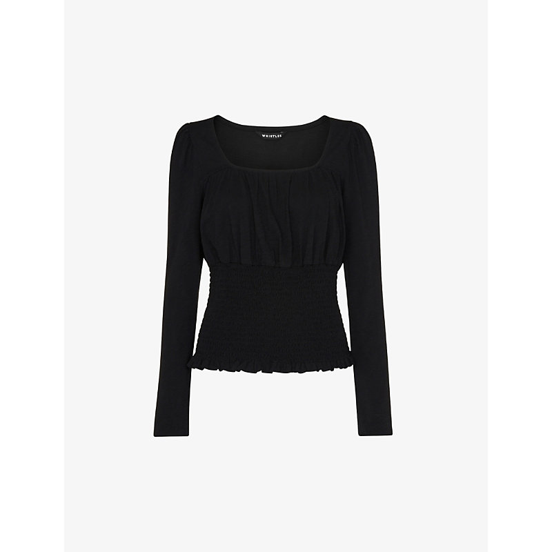 Whistles Square Neck Shirred Top In Black