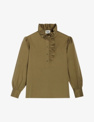 CLAUDIE PIERLOT Ruffle trim stretch cotton blouse Selfridges