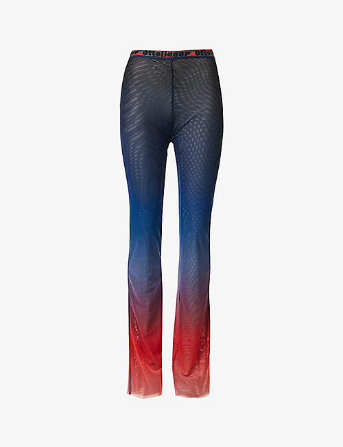 OTTOLINGER: Semi-sheer gradient-pattern straight-leg high-rise stretch recycled-polyester trousers