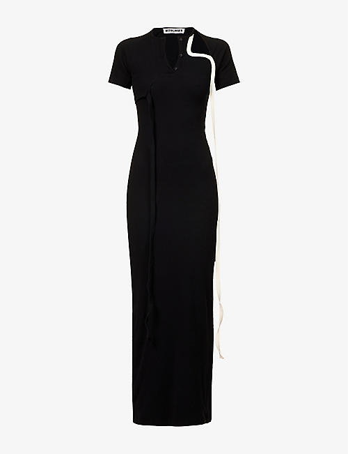 OTTOLINGER: Contrasting-trim cut-out stretch-organic cotton maxi dress