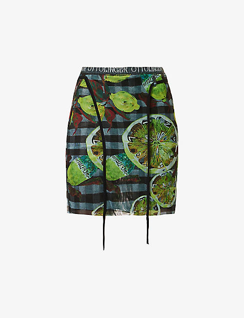 OTTOLINGER: Abstract-print high-waist stretch-recycled polyester mini skirt
