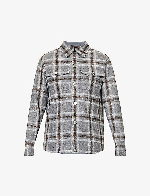 OSCAR JACOBSON: Milron plaid-patterned spread-collar woven shirt jacket