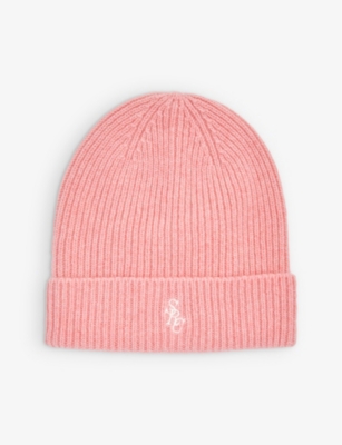 Sporty And Rich Logo-embroidered Ribbed-knit Beanie In Pink