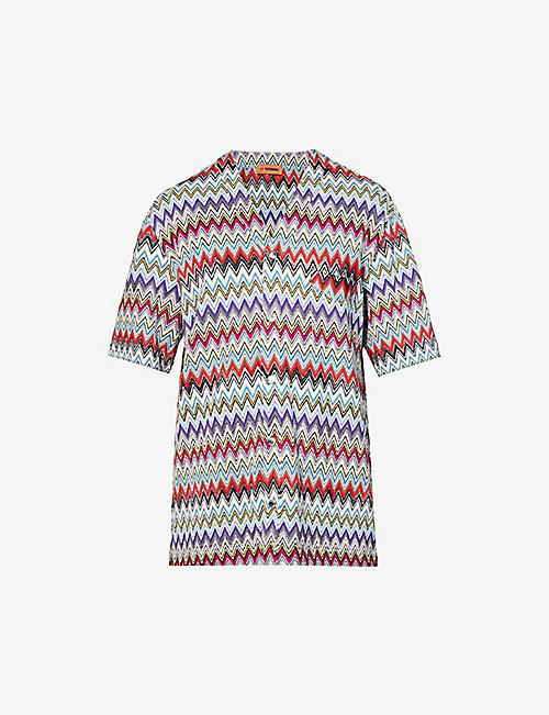 MISSONI: Zig zag-pattern V-neck relaxed-fit cotton-knit shirt