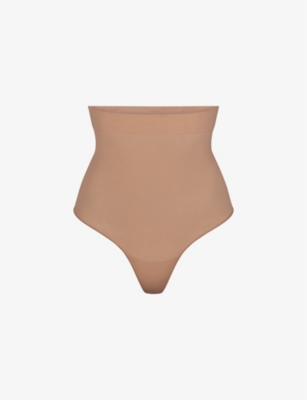 Skims Everyday Sculpt High-rise Stretch-woven Thong In Sienna