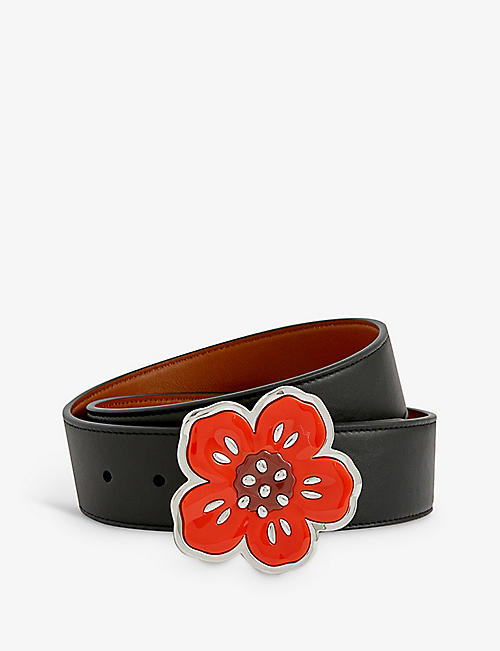 KENZO: Flower-plaque reversible leather belt