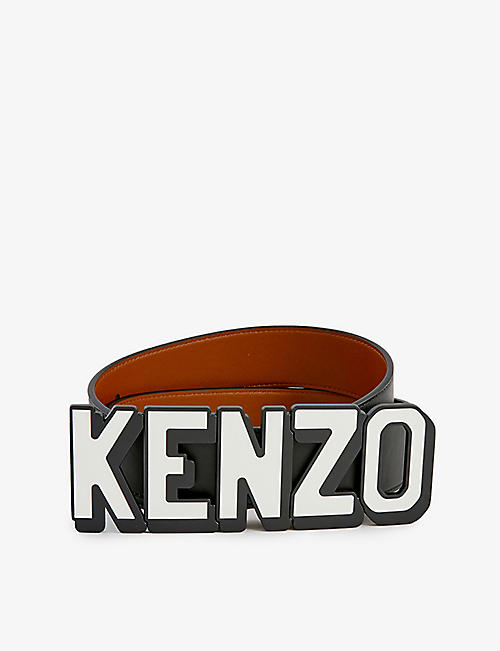 KENZO: Logo-plaque reversible leather belt