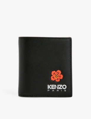 KENZO CREST FLORAL-EMBOSSED LEATHER WALLET,64700664