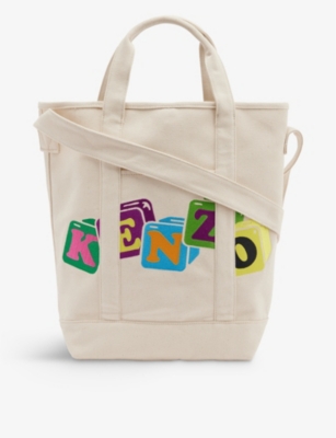 KENZO GRAPHIC-EMBROIDERED COTTON-CANVAS TOTE BAG,64700725