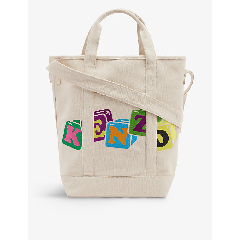 KENZO GRAPHIC-EMBROIDERED COTTON-CANVAS TOTE BAG,64700725