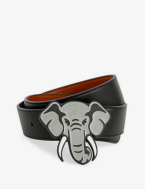 KENZO: Elephant-plaque leather belt